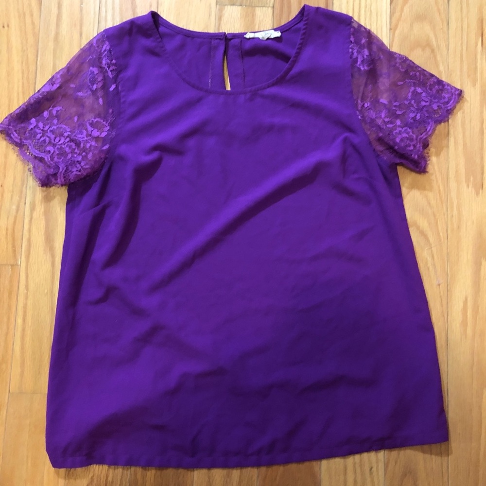 Bright Purple / Dark Magenta Blouse w Lace Sleeves